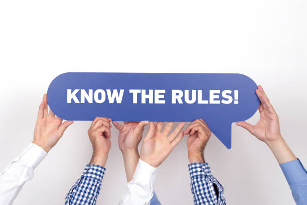Group of people holding the KNOW THE RULES! written speech bubble Group of people holding the KNOW THE RULES! written speech bubble rules quotes stock pictures, royalty-free photos & images