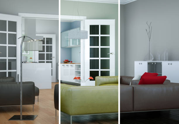 istock Splitted color variations of a modern loft interior design 1002031546