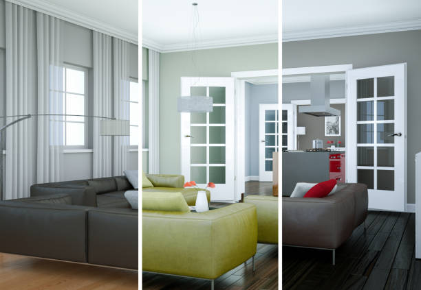 istock Splitted color variations of a modern loft interior design 1002031882