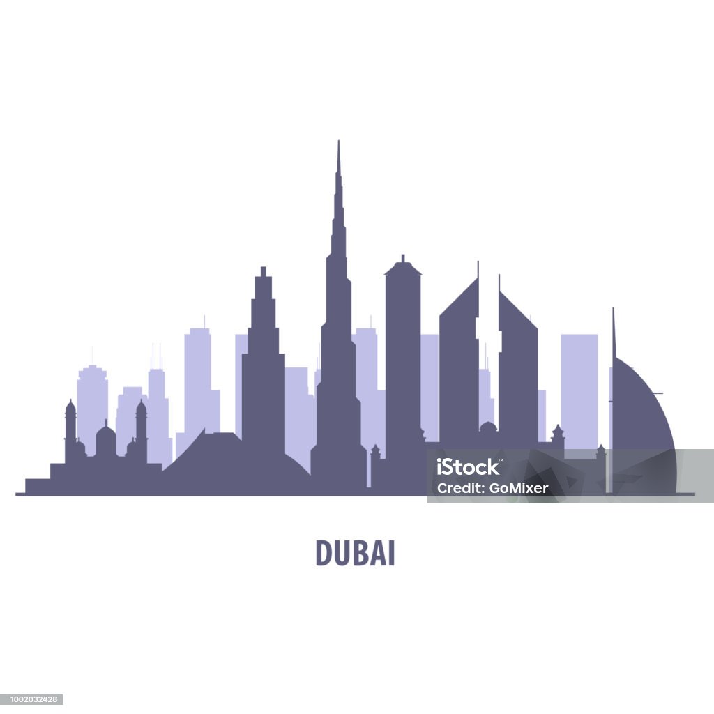 Dubai skyline silhouette - landmarks cityscape in liner style Dubai stock vector