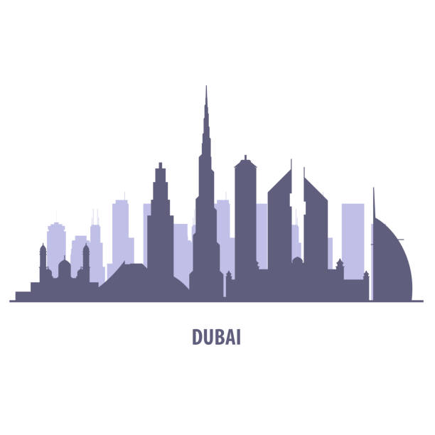 Dubai skyline silhouette - landmarks cityscape in liner style Dubai skyline silhouette - landmarks cityscape in liner style dubai stock illustrations