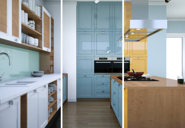 istock Splitted color variations of a modern kitchen with a beautiful design 1002033530