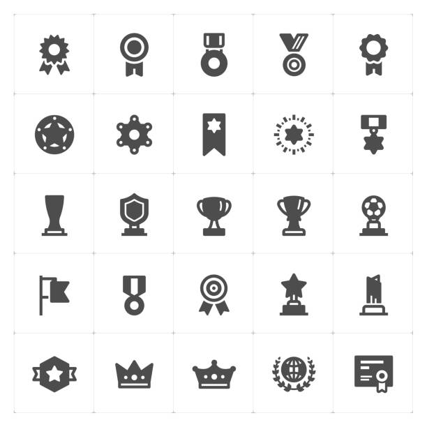 Icon set - trophy and awards filled icon style vector illustration on white background vector art illustration