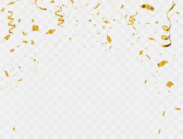 Vector illustration of Celebration background template with confetti and gold ribbons. luxury greeting rich card.