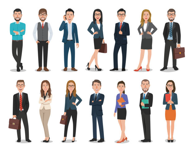 Group of business men and business women characters working in office. Isolated on white background People character vector illustration businesswear stock illustrations