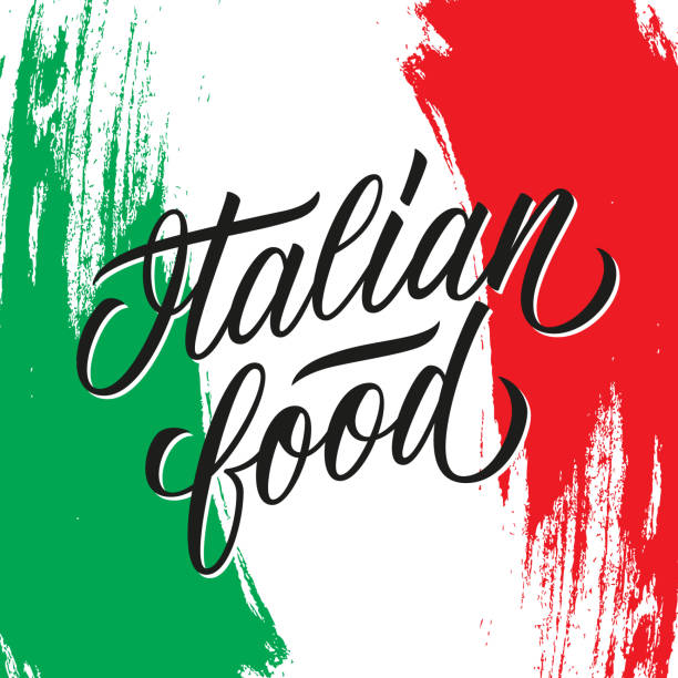 Italian food handwritten inscription. Creative typography for italian restaurant menu, cafe, food market. Italian food handwritten inscription. Creative typography for italian restaurant menu, cafe, food market. Vector illustration. italy flag drawing stock illustrations