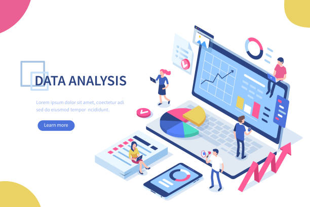 data analysis Data analysis concept with characters. Can use for web banner, infographics, hero images. Flat isometric vector illustration isolated on white background. web traffic stock illustrations