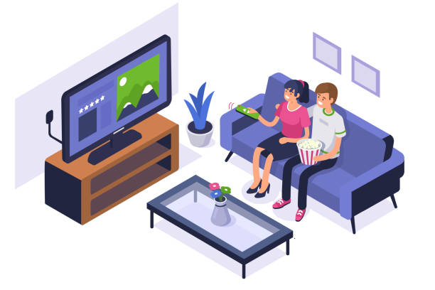 illustrazioni stock, clip art, cartoni animati e icone di tendenza di famiglia guardare la tv - little boys television watching the media
