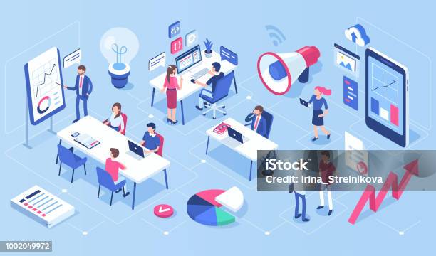 Office Stock Illustration - Download Image Now - Isometric Projection, Office, Business