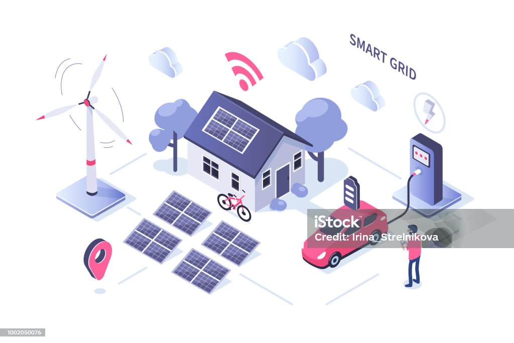 smart grid Smart grid concept design. Can use for web banner, infographics, hero images. Flat isometric vector illustration isolated on white background. Isometric Projection stock vector
