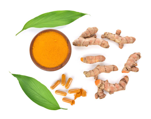 istock Top view of turmeric isolated on white background 1002050378