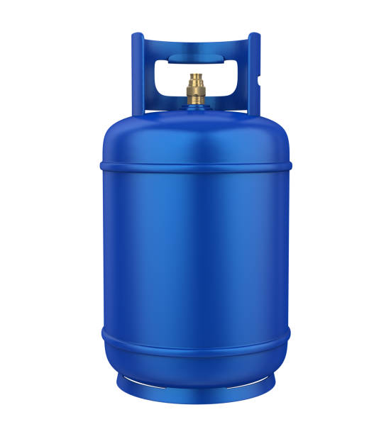blue gas cylinder isolated - botija de gas imagens e fotografias de stock