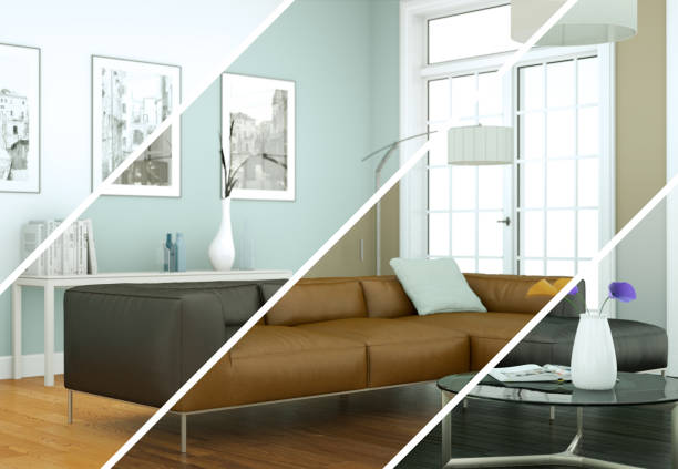 istock Splitted color variations of a modern loft interior design 1002050586