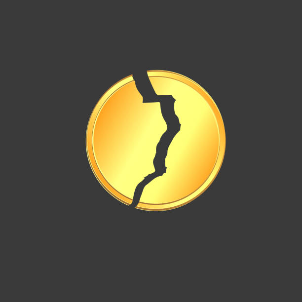 goldene münze hintergrund gebrochen - abbrechen symbol grafiken stock-grafiken, -clipart, -cartoons und -symbole