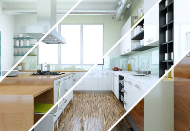 istock Splitted color variations of a modern kitchen with a beautiful design 1002054066