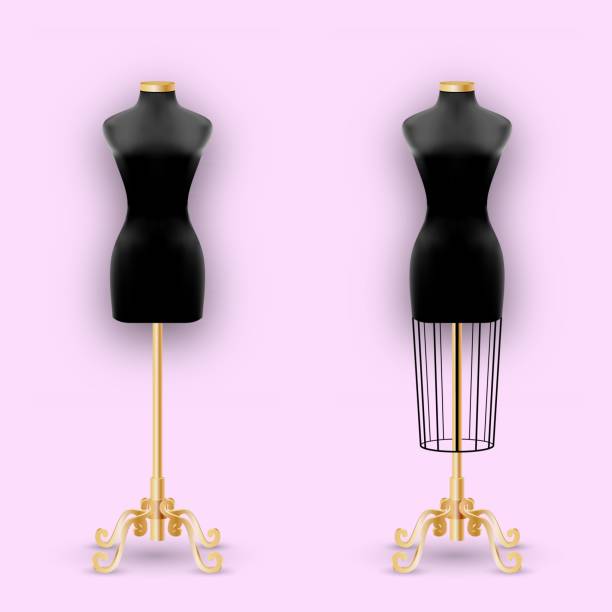 illustrations, cliparts, dessins animés et icônes de mannequin de mode ou nuls noir silhouette pour couture femmes vêtements à la mode style "design". objet de couturières pour corps de la femme - dress mannequin form old fashioned