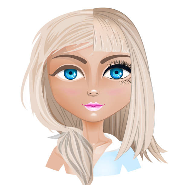 Two parts girl face- with and without makeup. vector art illustration