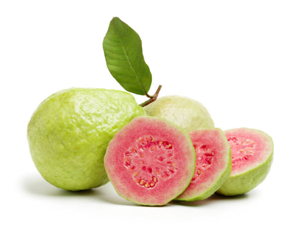 istock Close-up of halved guava isolated on white background 1002062252