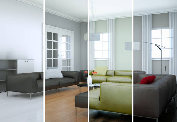 istock Splitted color variations of a modern loft interior design 1002064928