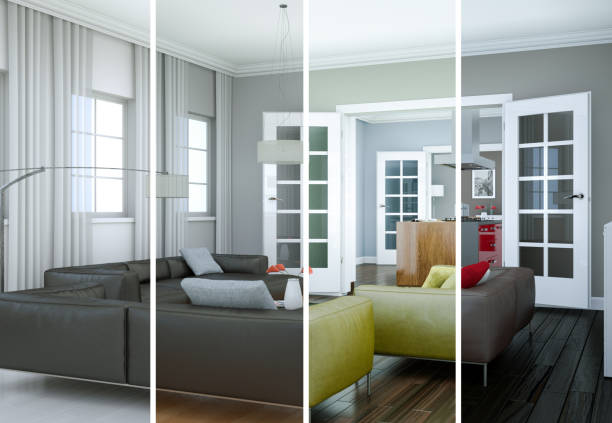 istock Splitted color variations of a modern loft interior design 1002065134