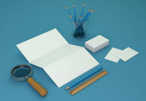 Corporate Stationery Branding Mock-up on blue background 3d Illustration