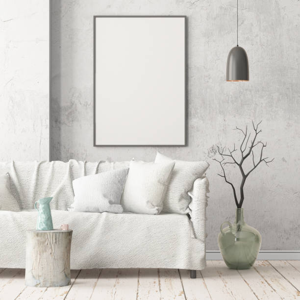 istock Mock up poster in an interior in Scandinavian style with a sofa. 3D rendering 1002072230