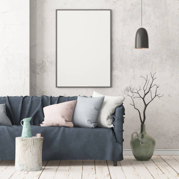 istock Mock up poster in an interior in Scandinavian style with a sofa. 3D rendering 1002072350