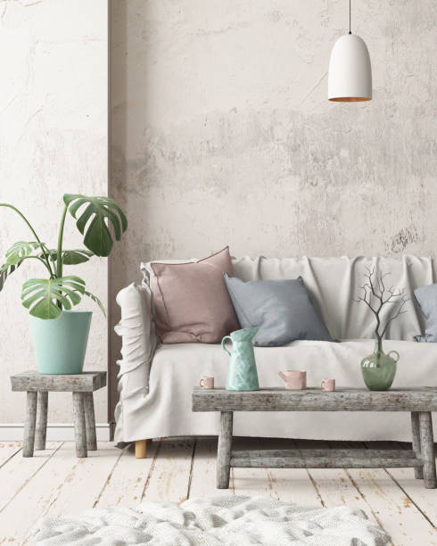 istock Mock up poster in an interior in Scandinavian style with a sofa. 3D rendering 1002072450