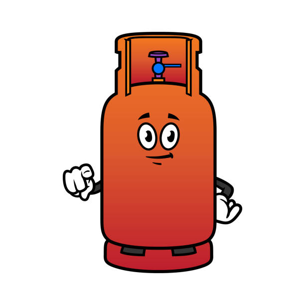 Cartoon Pointing Gas Cylinder Character Cartoon Pointing Gas Cylinder Character gas cylinder stock illustrations