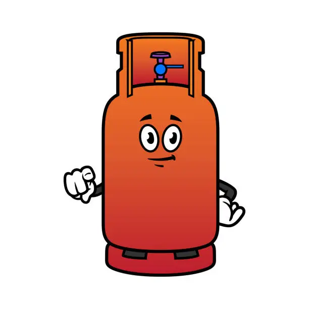 Vector illustration of Cartoon Pointing Gas Cylinder Character