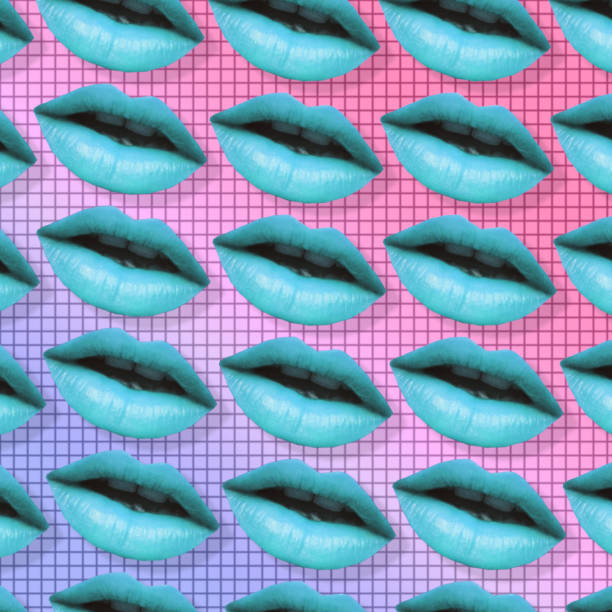blue woman lips. Contemporary art collage of blue woman lips. Fashion concept vaporwave photos stock pictures, royalty-free photos & images