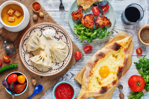 Top view of traditional Georgian lunch