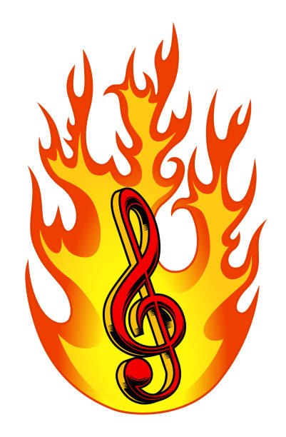 ilustrações de stock, clip art, desenhos animados e ícones de treble clef in flame - treble clef music fire musical symbol