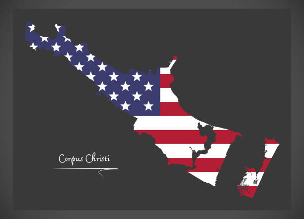 Corpus Christi Texas map with American national flag illustration Corpus Christi Texas map with American national flag illustration corpus christi map stock illustrations