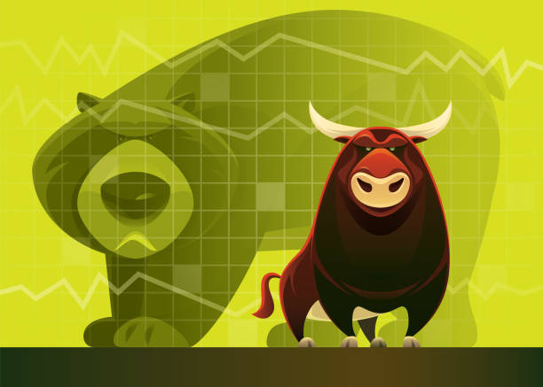 bull and bear market vector illustration of bull and bear market wildlife trade stock illustrations