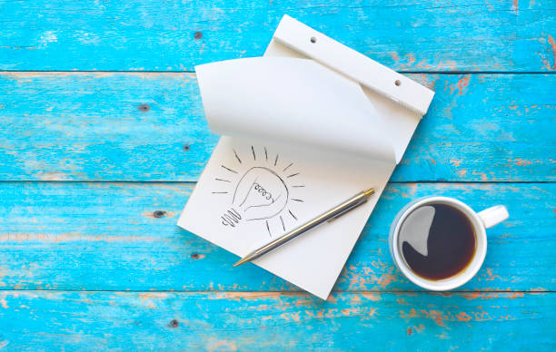 Notebook, ball pen and a cup of coffee, idea, inspiration, brainstorming concept