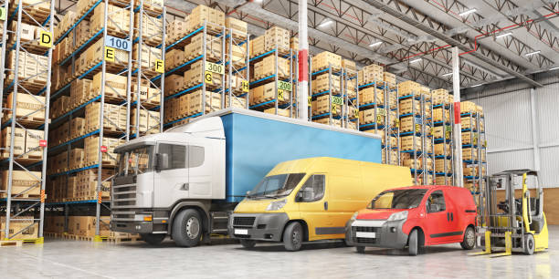 istock Transport for delivery on a warehouse background. 3d illustration 1002113022