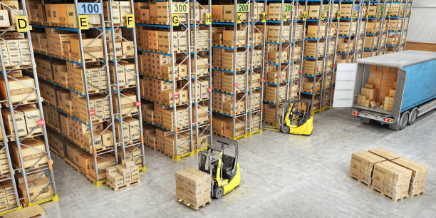 istock Transport for delivery on a warehouse background. 3d illustration 1002113176