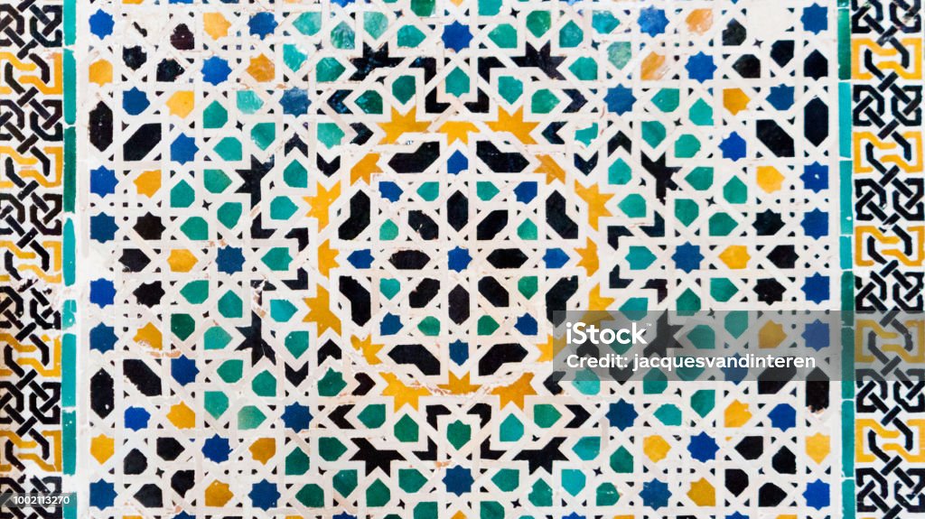 Moorish mosaic background Close-up of a Moorish mosaic with abstract forms. This type of mosaic can be found in mosques in the Arabian world. Lebanon - Country Stock Photo