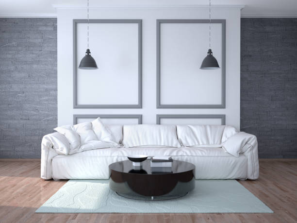 istock Interior design of the room with a white sofa. 3d illustration 1002113372