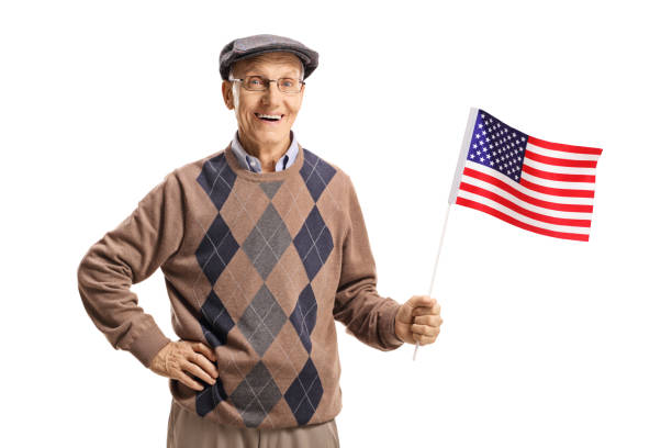 istock Elderly man with an American flag 1002136398