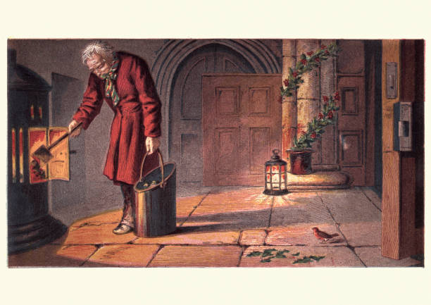 Vintage engraving of from the children's story of The Robin's Christmas Eve, 19th Century