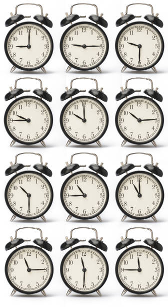 istock Set of alarms showing a different time, isolated on a white background 1002140126