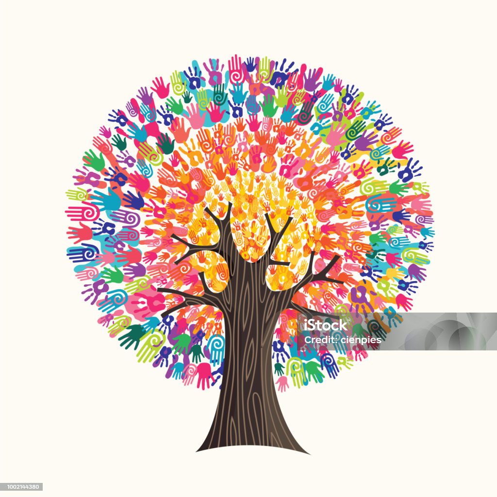 thespian patron Orkan Colorful Hand Print Tree Concept For Social Help Stock Illustration -  Download Image Now - Multiracial Group, Tree, Child - iStock
