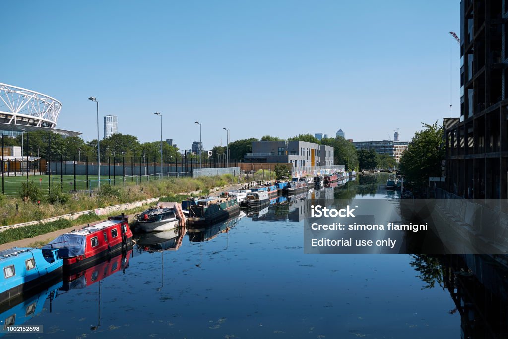 London, United Kingdom London . United Kingdom - June 25, 2018 : View of River Lee in Hackney wick Architecture Stock Photo