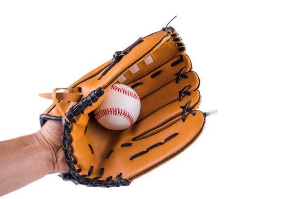 rękawica baseballowa łapie baseball. - baseballowa rękawiczka zdjęcia i obrazy z banku zdjęć