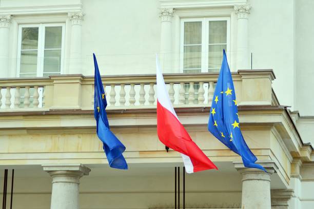 istock European Union flag and a Polish flag 1002157804
