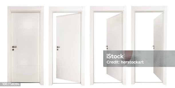 White Doors Isolated On White Background Stock Photo - Download Image Now - Door, Opening, Open