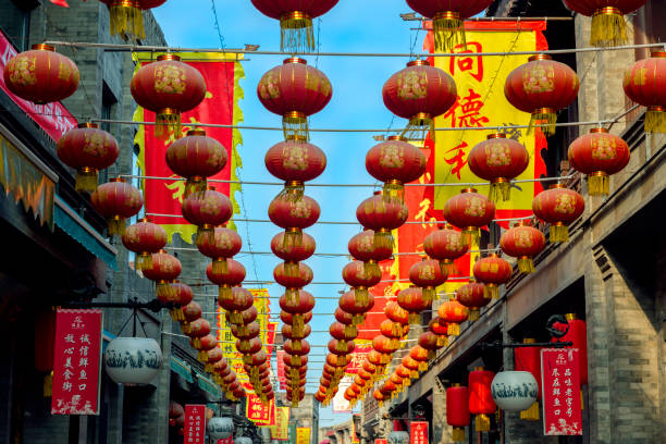chinesisches neujahr laternen in chinatown, capital cities, beijing, china - ostasien, feier, - capital cities beijing china asia stock-fotos und bilder