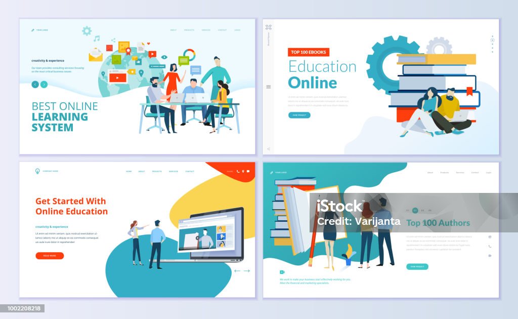 Set of web page design templates for e-learning, online education, e-book Modern vector illustration concepts for website and mobile website development. E-Learning stock vector